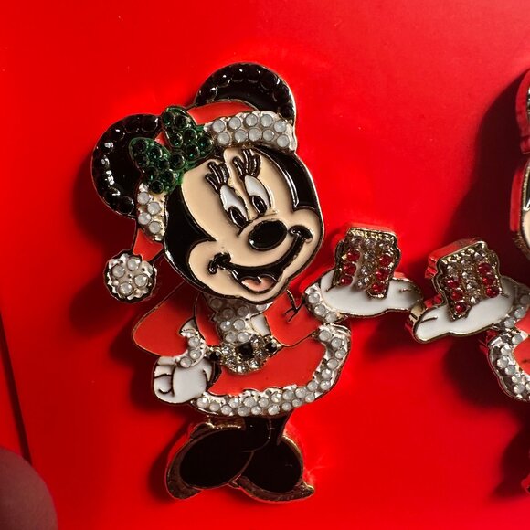 Disney Santa Minnie Mouse Baublebar Christmas Dangle Earrings NIB - Picture 3 of 3